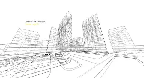 City view, architecture abstract, 3d illustration vector Stock Illustration