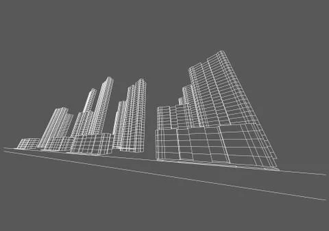 City view, architecture abstract, 3d illustration vector Stock Illustration