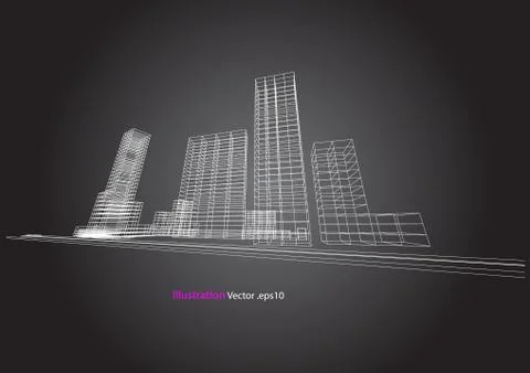 City view, architecture abstract, 3d illustration vector Stock Illustration