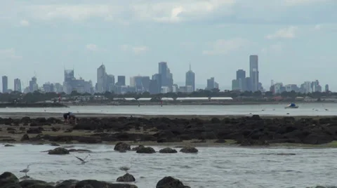 City view from beach Stock Footage 36044040