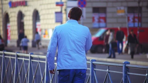 City view of bus stop, pavement and roadway, slow motion Stock Footage 34647621