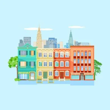 City view on light blue background Stock Illustration