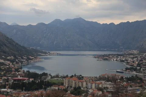 City view in the mountains by the bay (Kotor, Montenegro) Stock Photos