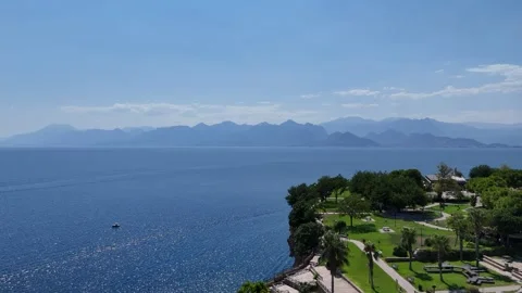 City view with a park by the coast in front Mediterranean Sea Stock Footage 342616006