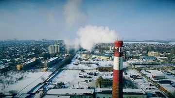 City view past the pipe Stock Footage 85873185