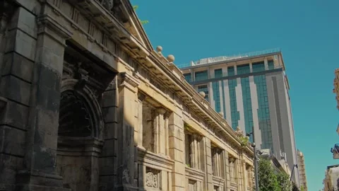 City view showcasing contrast between historic and modern architecture Stock Footage 338243637