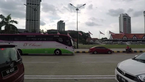 City view, side vehicle shot, streets of Kuala Lumpur, Merdeka Square, Malaysia Stock Footage 224106904