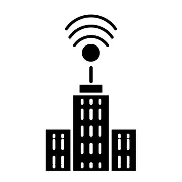 City with wifi solid icon. Network and town illustration isolated on white Illustrazione stock