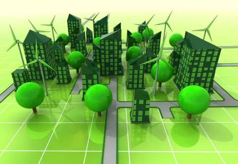 City windmill powered concept illustration イラスト素材
