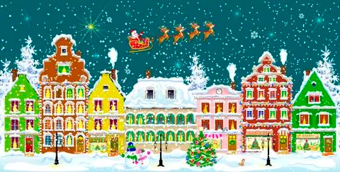 City in winter night Stock Illustration