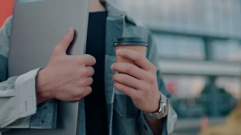 City Work Ethic Proud Worker with Laptop and Buildings Stock Footage 289601517