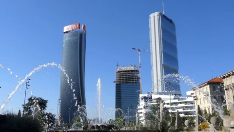 CityLife Complex Torre Generali Tower Torre Allianz Insurance Milan Milano Stock Footage 112375260