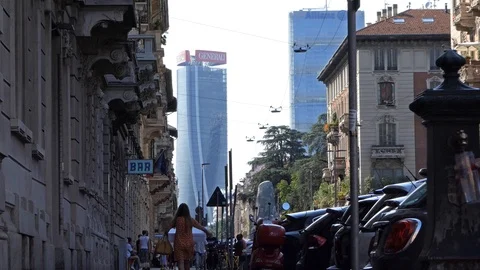 CityLife Complex Torre Generali Tower Torre Allianz Insurance Milan Milano Stock Footage 112418389