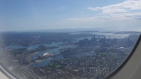City/River View Out Plane Window Stock Footage 77766245