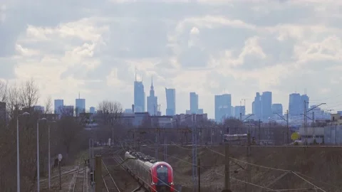 City's skyline with train passing by Stock Footage 152099200