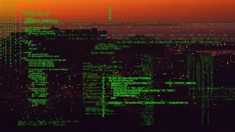 Cityscape and digital codes Stock Footage 107686751
