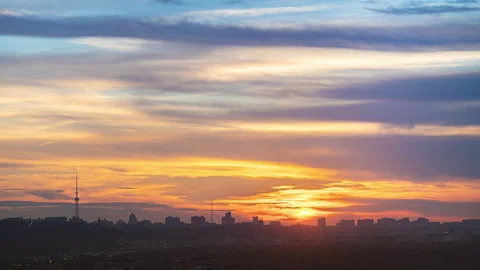 Cityscape and sunset background Stock Footage 143203675