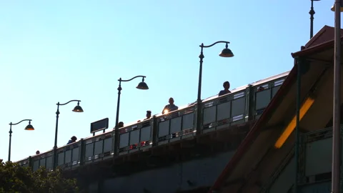 Cityscape of around the elevated subway railway track in Bronx NYC Stock Footage 220615607