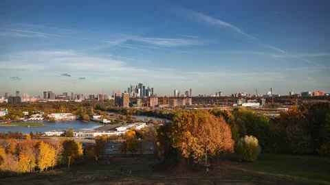 Cityscape autumn timelapse with blue sky and cloud, Moscow, Russia 2022 Stock Footage 219615941