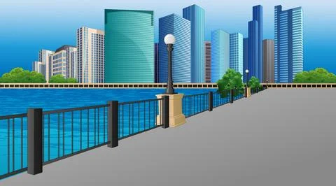 Cityscape Background Scene with Riverside Stock Illustration