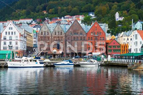 Cityscape of Bergen, Norway Stock Photos