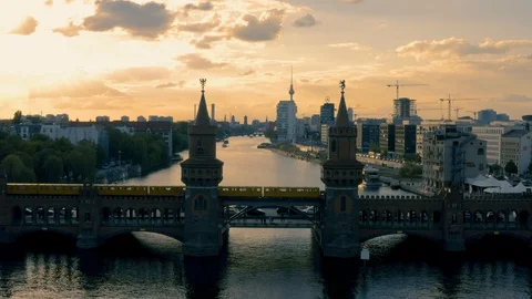 Cityscape of Berlin through Oberbaum Bridge Stock Footage 109100361