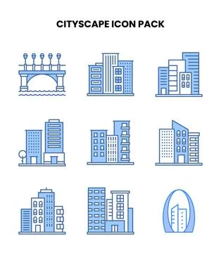 Cityscape Blue Bundle Icons Pack Ilustración de archivo