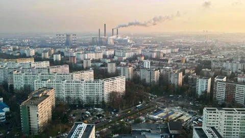 Cityscape of Bucharest from a drone, hyperlapse, rows of residential buildings, Vídeos de archivo 148629066