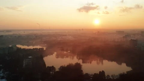Cityscape of Bucharest from a drone, rows of residential buildings, thermal Stock-Footage 145173038