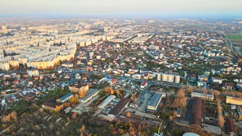 Cityscape of Bucharest, multiple buildings, roads, industrial facility on the Stock Footage 145170502