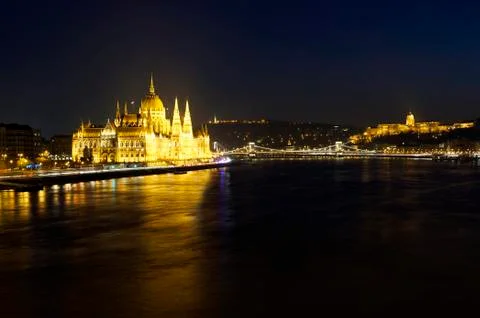 Cityscape of Budapest at night Stock Photos
