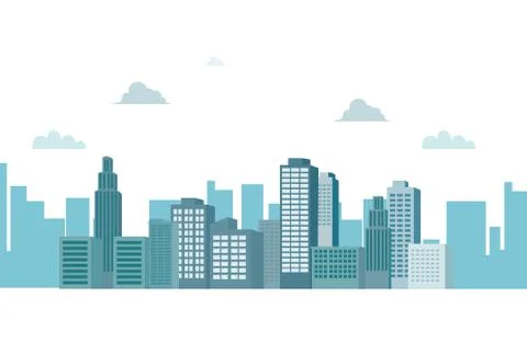 Cityscape with clouds and sky isolated white background vector Stock Illustration