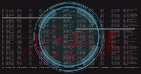 Cityscape with coding and data animation over black background Stock Footage 330400446