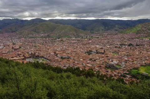 Cityscape of Cusco in Sacred Valley, Peru. A view from a fortress Saksaywaman Stock Photos