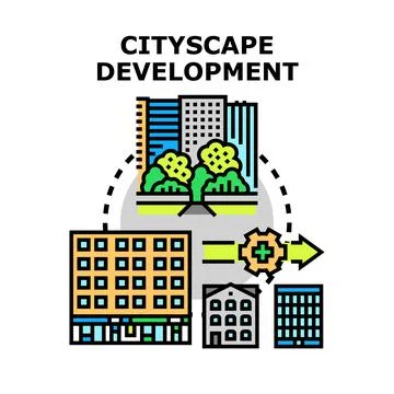 Cityscape development evolution urban plan process Stock Illustration