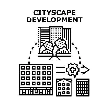 Cityscape development evolution urban plan process Stock Illustration