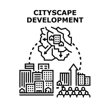 Cityscape development growth planning concept illustration Stock Illustration