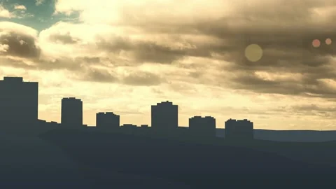 A cityscape with dynamically changing clouds over it. Stock Footage 153908386