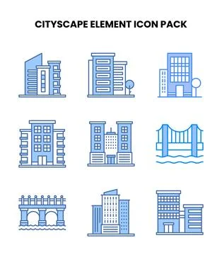 Cityscape Element Blue Design Icons Pack Stock Illustration