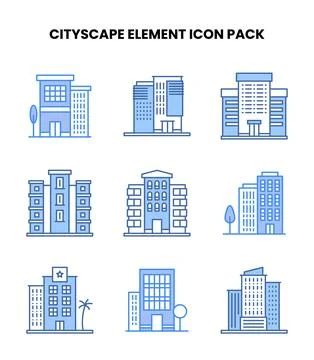 Cityscape Element Blue UI Icons Pack Stock Illustration