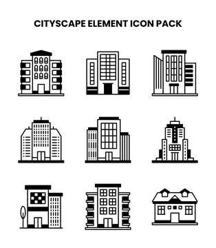 Cityscape Element DuoTone Bundle Icons Pack Stock Illustration
