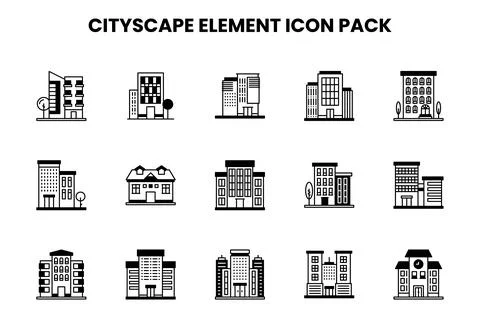 Cityscape Element DuoTone Vector Icons Pack Stock Illustration