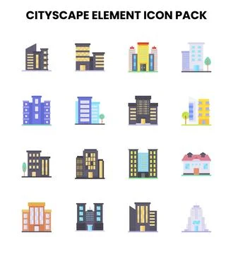Cityscape Element Flat Bundle Icons Pack 스톡 일러스트