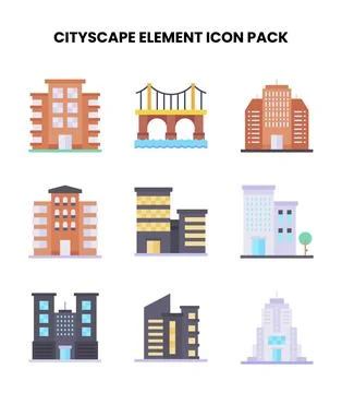 Cityscape Element Flat Bundle Icons Pack Stock-Illustration