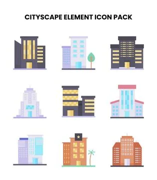 Cityscape Element Flat Design Icons Pack Ilustración de archivo