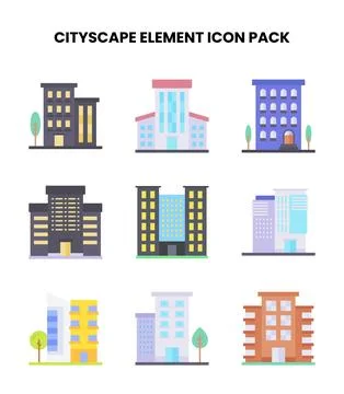 Cityscape Element Flat Graphics Icons Pack 스톡 일러스트