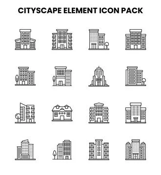 Cityscape Element Line Bundle Icons Pack Stock Illustration