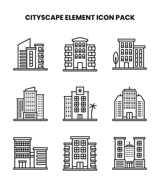 Cityscape Element Line Set Icons Pack Stock Illustration