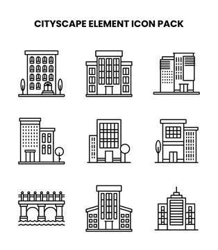 Cityscape Element Line Set Icons Pack Stock Illustration