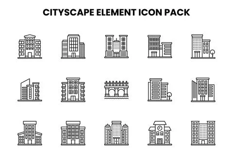 Cityscape Element Line UI Icons Pack Stock Illustration